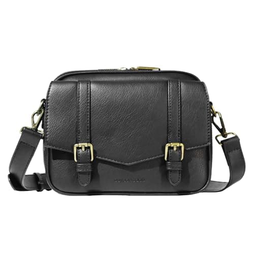 buyborgood Anti Theft RFID Blocking Small Leather Crossbody Bag For Women Travel Purse With Built In Wallet Messenger Bag, Vintage Black - Image 1