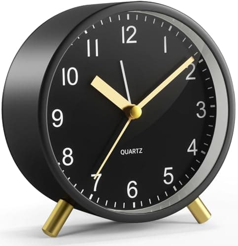 Azxb Analog Alarm Clock, Silent Non-Ticking with Night Light, Fashionable Round Metal Alarm Clock for Office, Battery Operated, Clock for Bedroom, Elderly, Adults, Children, Student Gifts