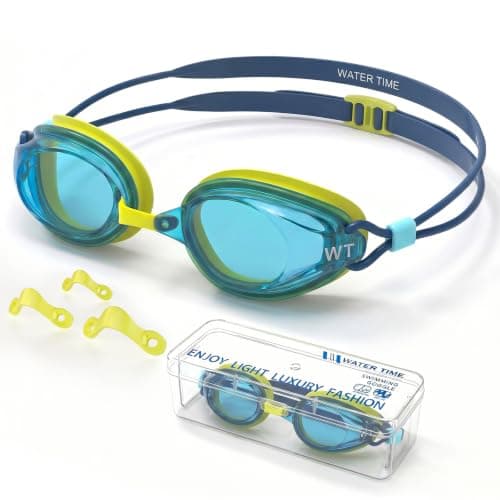 WATER TIME Kids Racing Swim Goggles, Anti-Fog UV Mirrored Lenses, Adjustable Dual Strap & 3 Nose Bridges, Watertight Seals for Youth Training Competition Ages 6-15