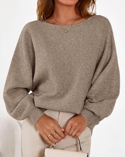 KIRUNDO Sweaters for Women Fall Winter 2026 Oversized Boat Neck Batwing Sleeve Knit Pullover Sweater Tops Fashion Clothing(Caramel, Medium) - Thumbnail 5