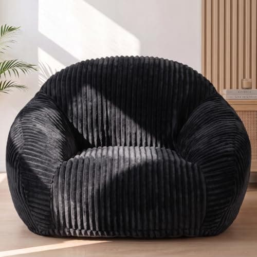 HUGHEAVEN Bean Bag Chair for Adults & Kids, Bean Bag with Armrests, Cozy Reading Chair with Back Support,Sofa for Bedroom, Living Room, Black - Image 1
