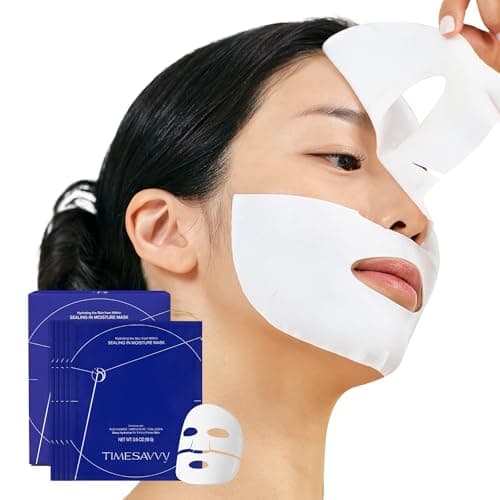 TIMESAVVY Sealing-in-Moisture Mask | No-Slip, No-Drip, No-Mess 15-Minute Triple-Layer Sheet Mask | Niacinamide, Adenosine &Collagen for Hydration,Firming & Glowing Skin | (18gx5ea) - Image 1