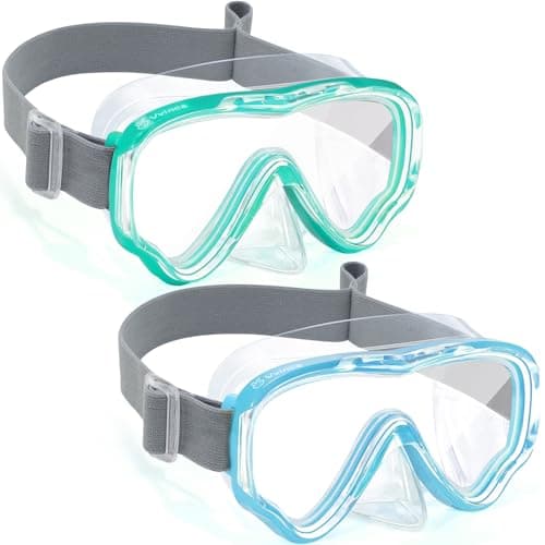 Vvinca Swim-Goggles with Nose Cover, 2 Packs Elastic Fabric Strap Snorkel Swim Mask Anti Fog UV No Pull Hair for Kids 3-14 - Image 1