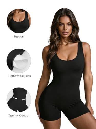 speerise One Piece Workout Jumpsuits for Women Backless Scrunch Gym Romper Sexy Sleeveless V Back Yoga Bodysuit, Black, X-Large - Thumbnail 2