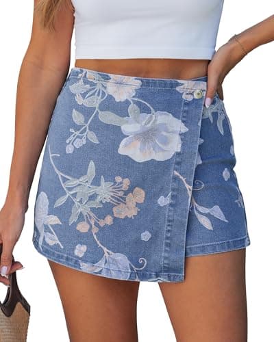 luvamia Asymmetrical Jean Skirt Jean Skirt for Women Denim Skorts for Women High Waisted Plus Size Denim Skort Plus Size Skorts Medium Wash-Morning Glory XX-Large - Image 1
