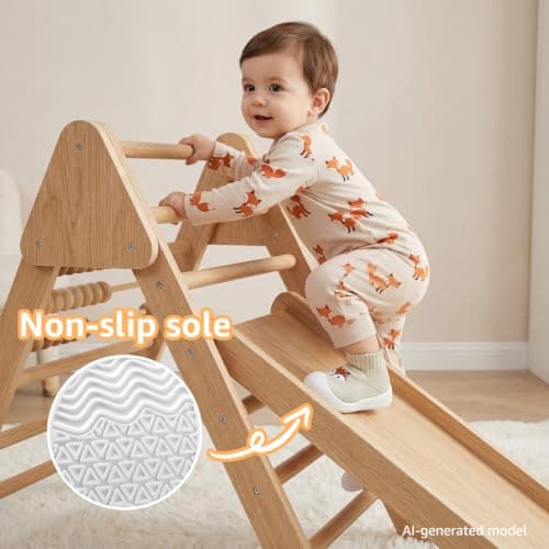 STQ Baby Shoes Sock Walking Shoes Infant Non-Slip Breathable Slippers with Soft Sole Boys Girls Slip On Sneakers Lightweight Toddler Wide Toe Box First Shoe Beige Fox 6-9 Months - Thumbnail 6