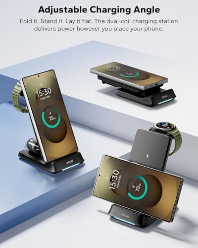 KPON 3 in 1 Charging Station for Samsung, Wireless Charger for Thick Cases, Foldable Phone and Watch Charger Stand for Galaxy S26/S25/S25 Ultra/S24/Z Fold/Android Devices, Galaxy Watch and Earbuds - Thumbnail 6