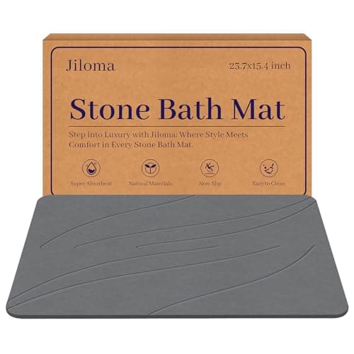 Jiloma Stone Bath Mat Diatomaceous Earth Shower Mat Non-Slip Super Absorbent Bathroom Floor Mat Quick Drying Natural Easy to Clean(24 * 16 Grey) - Image 1