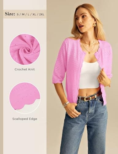 GRACE KARIN Womens Short Sleeve Cardigan Sweater, Lightweight Cotton Cardigan Trendy, Dressy Open Front Bolero Shrugs Pink - Thumbnail 5