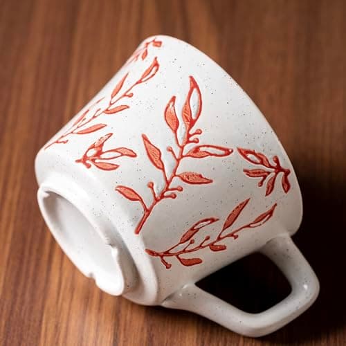 Ceramic Mug 11 oz Unique Luxurious Cup, Mug for Coffee Milk Latte Cappuccino Tea, Office Home Dishwasher Microwave Freezer Safe Stoneware Handmade Minimalis Cup Red - Thumbnail 2