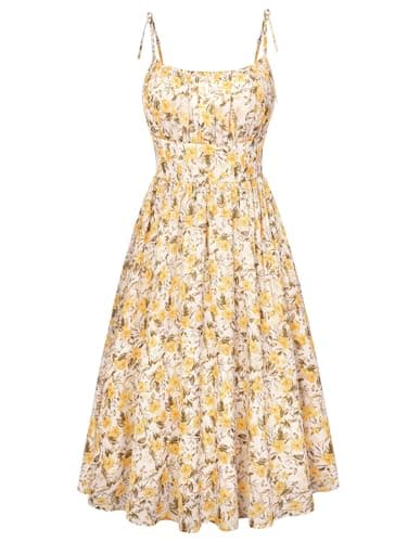 Belle Poque Yellow Floral Dress for Women Spaghetti Strap Midi Sundress 2026 Summer Spring A line Casual Cute Dresses L - Image 1
