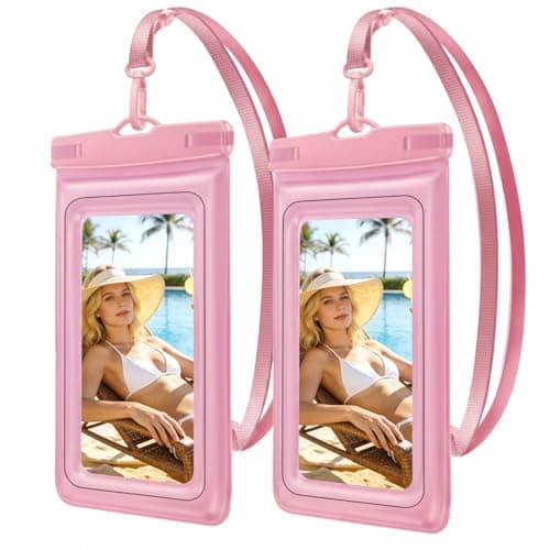 UOEPOWA Floating Waterproof Phone Case (2-Pack) - IP68-Rated Waterproof with Neck Strap, Suitable for Swimming and Outdoor Sports, Compatible with All 7.0-inch Models (Pink)