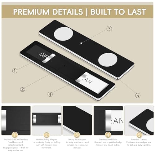 Dishwasher Magnet Clean Dirty Sign, Stainless Steel Magnetic Clean Dirty Dishwasher Sign,Matte Brushed Surface Cleaning/Dirt Indicator with Strong Magnet, Home Kitchen Organizer (Brushed Black) - Thumbnail 3