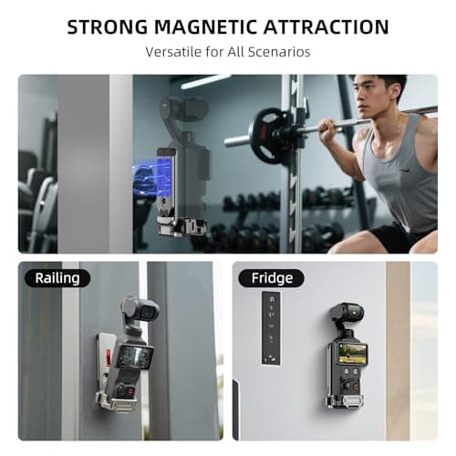 Flymile Pocket 4/3 Magnetic Mini Tripod Mount, Metal Cage Clamp Frame with Mantis Hook Stand, Cold Shoe＆ 1/4" Screw for DJI Osmo, 180° Adjustable Expansion Adapter Holder for Xtra Muse Accessories - Thumbnail 3
