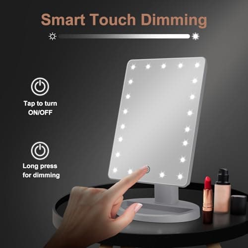 COSMIRROR Lighted Makeup Vanity Mirror with 10X Magnifying Mirror, 21 LED Lighted Mirror with Touch Sensor Dimming, 180°Adjustable Rotation, Dual Power Supply, Portable Cosmetic Mirror (White) - Thumbnail 3