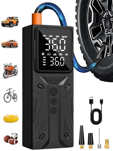AIRSURE Tire Inflator Portable Air Compressor, High-Speed 150PSI Cordless Air Pump for Car Tires with Powerful Battery, Auto Shut-Off - Portable Tire Pump for Car, Bike, Motorcycle and Balls - Image 1