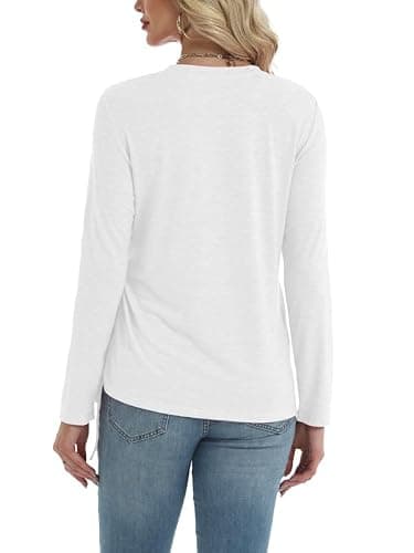 AIZHINENG Womens Long Sleeve Shirts Crewneck Tops Casual Fall Spring Trendy T-Shirts Outfits Clothes 2025 White - Thumbnail 5