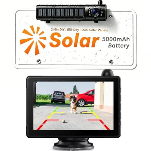 Solar Wireless Backup Camera with 5" 1080P Monitor, 2-Min DIY Installation, 5000mAh Battery Powered, Stable Signal & 2 Split Screen, IP69K Waterproof Night Vision Reverse Camera for Car Truck SUV RV - Image 1