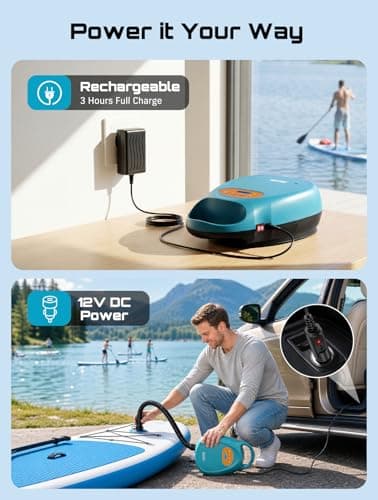 Seesii Cordless Paddle Board Pump Electric, Rechargeable 20PSI SUP Pump, Intelligent Dual Stage Fast Inflation & Deflation, Portable High Pressure Auto-Off Air Pump for Paddleboards, Boat, Kayaks - Thumbnail 6