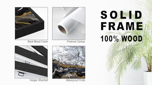 Large Framed Modern Wall Art - Abstract Landscape Cloudy Mountain Wall Decor 24"x36" Set of 3 Contemporary Grey Dark Painting Prints Marble Canvas Pictures for Living Room Bedroom Office Artwork - Thumbnail 5