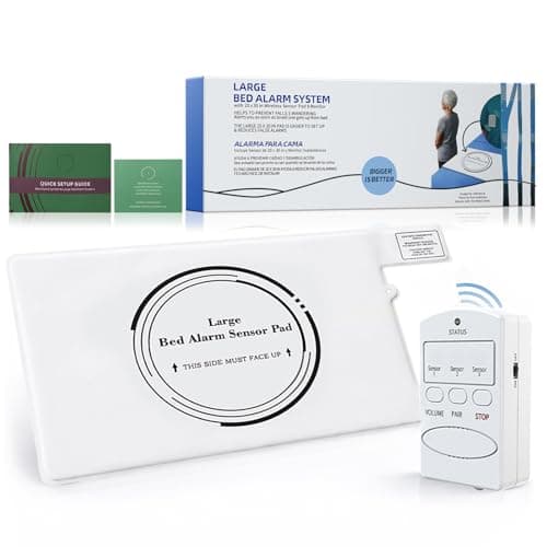 Bed Alarms for Elderly Adults Safety and Dementia Patients, Wireless Bed Sensor Alarm Pad 20x30 with Caregiver Pager, Bed Exit Alarm for Seniors, Early Fall Prevention and Nighttime Safety Monitoring