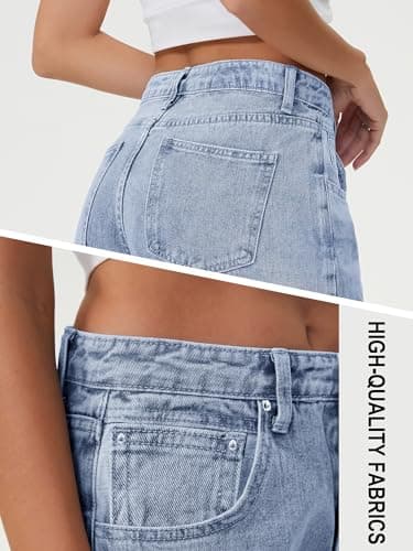 HDLTE Women's Wide Leg High Waist Baggy Blue Washed, Sky Blue Jeans - Thumbnail 6