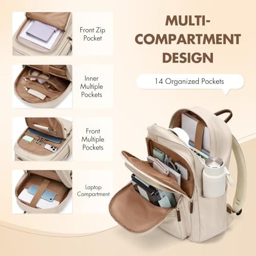 GOLF SUPAGS 15.6 Inch Women's Laptop Backpack, Water Resistant Work College Travel Daypack, Everyday Commuter Bag for Teacher Nurse (Apricot) - Thumbnail 3