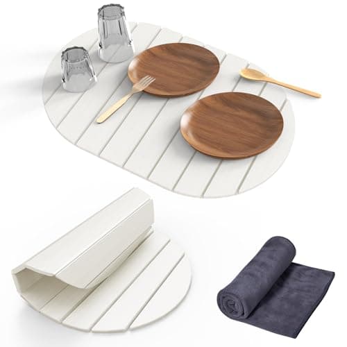 Stone Dish Drying Mat for Kitchen Counter,24"(L)×16"(W) Collapsible Fast-Drying Diatomaceous Earth Mats with Towel Sanding Tool,Versatile Stone Drying Mats for Cups Dishes Bottles - Image 1