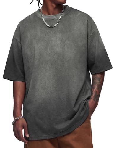 Vamtac Heavyweight T Shirts for Men Oversized Gradient Tshirt Wash Crewneck Short Sleeves Plain T Shirts Summer Cotton Tops Brown Medium - Image 1