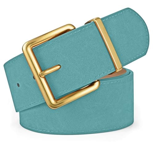 XZQTIVE Women Wide Chunky Belt for Dresses Fashion Thick Suede Belt with Gold Buckle, Light Green(Fit Waist Size 23"-27") - Image 1
