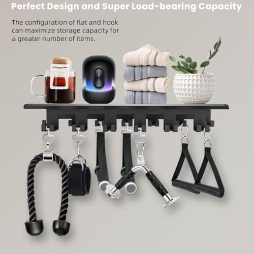 Floating Shelf Organizer Compatible with Tonal Accessories Wall Mount Hanger with Hooks T-Lock Adapters Home Gym Weight wall Storage Equipment Metal Rack Holder Bracket Hanger Black Workout Fitness - Thumbnail 4