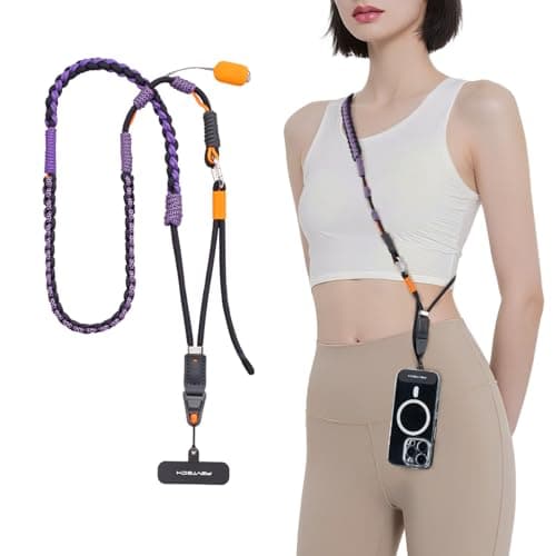PGYTECH LinkGo Adjustable Phone Strap with Lens Cloth, Anti Theft and Quick Release Bead for iPhone & Android Smartphones, Hand-Braided Phone lanyard Crossbody for Travel, Outdoor Activities, Purple - Image 1