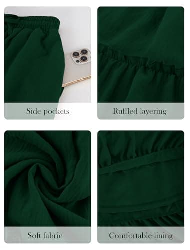 Arolina Women's Skirts Casual Pleated Skirts 2026 Trendy Long Midi Skirts Halloween Chirsmas Fashion Fall Outfit XL Dark Green - Thumbnail 6