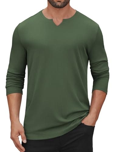 Hardaddy Men's V Neck Long Sleeve Ribbed Casual T-Shirt Classic Basic Solid Tee Shirts Army Green XL - Image 1
