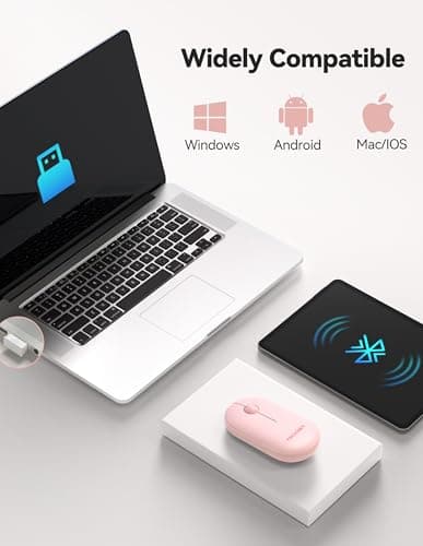 TECKNET Bluetooth Mouse, Slim Portable Wireless Mouse for 2 Modes(BT3.0/5.0+2.4Ghz), Lightweight, Contoured Grip with USB Receiver, Quiet Click Compatible with PC, Chromebook, Mac - Pink - Thumbnail 4