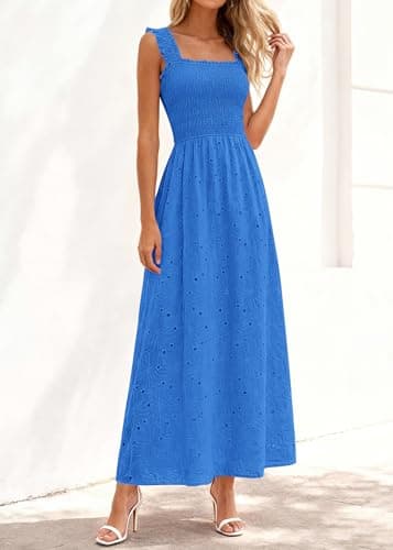 KIRUNDO Summer Lace Dress Vacation Outfits for Women 2026 Wedding Guest Dresses Maxi Beach Boho Sleeveless Cotton Sundress (Royal Blue, Medium) - Thumbnail 3