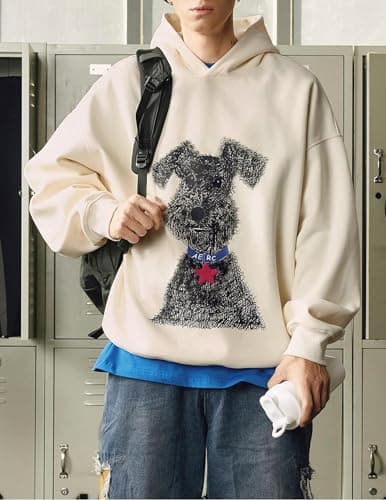 Aelfric Eden Dog Graphic Hoodie Oversized Cute Star Sweatshirt Unisex Y2k Casual Hooded Pullover Apricot Large - Thumbnail 2
