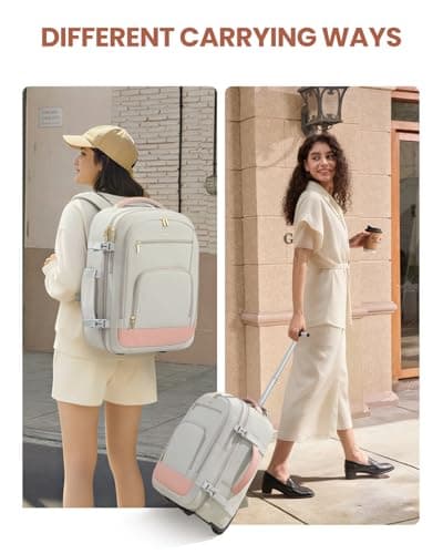 LOVEVOOK 50L Rolling Backpack with Wheels, 18 Inch Carry On Luggage for Women, Water Resistant Wheeled Travel Backpack, Flight Approved Underseat Trolley Bag for Business, Overnight Trips, College - Thumbnail 2