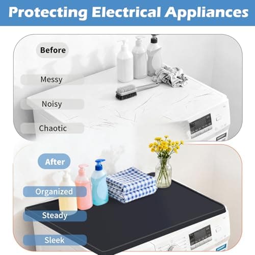 2 Pcs Washer And Dryer Topper Protector Silicone Mat 24"X19.7" Waterproof Washing Machine Top Cover with Raised Edges Non-Slip Laundry Countertop for Washer Dryer， Black - Thumbnail 5