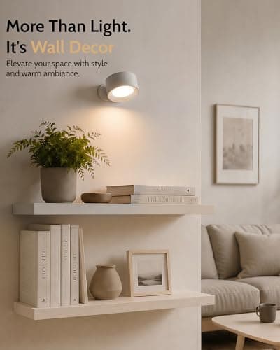 AMETHEUS LED Wall Mounted Lights, Rechargeable Wall Sconces Lamp, 3 Color Temps & Remote and Touch, 360°Rotation Dimmable Cordless Wall Light for Study Bedroom Reading Bedside(White, 1 Pack) - Thumbnail 2