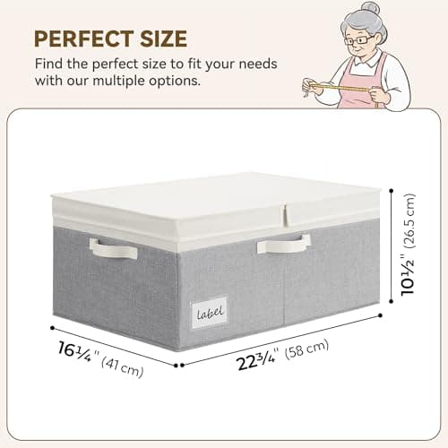 GRANNY SAYS Decorative Storage Boxes with Lids, Collapsible Large Closet Storage Bins with Label, Fabric Storage Bins for Clothes, White&Gray - Thumbnail 6