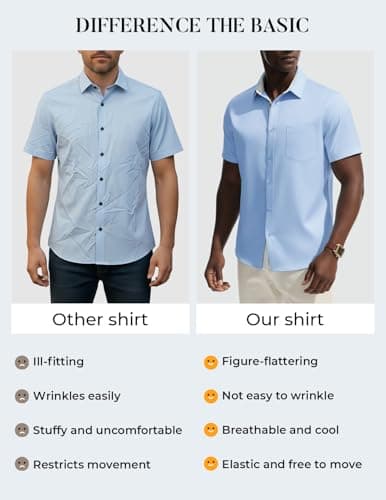 PJ PAUL JONES Mens Short Sleeve Casual Button Down Shirt Wrinkle Free Lightweight Dress Shirts Summer Black M - Thumbnail 6