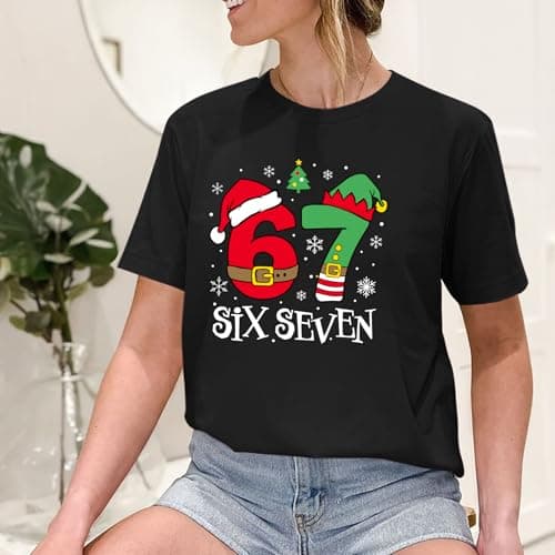 Six Seven Christmas Shirts for Women Funny Six Seven Christmas Mason Graphic Short Sleeve Tee Tops(Black,XX-Large) - Thumbnail 4