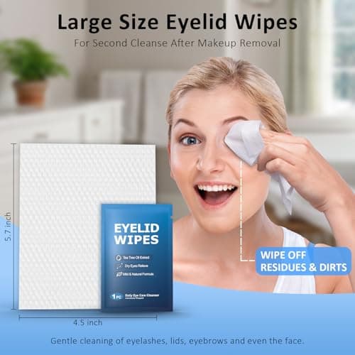 60PCs Eyelid & Lash Wipes with Hyaluronic Acid, Tea Tree Oil Eyelid Cleaser For Blepharitis, Itchy & Stye Eyes, Pre-Moistened Eyelid Wipes for Dry Eyes Relief, Daily Eye Cleanser for Sensitive Skin - Thumbnail 5
