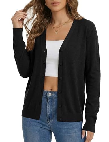 LaGracia Women's Cardigan Sweaters Long Sleeve V Neck Button Down Wool Blend Lightweight Dressy Sweater 2026 Black 2XL - Image 1