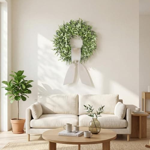 26 Inch Large Artificial Boxwoods Wreath for Front Door Outside All Season - Thumbnail 6