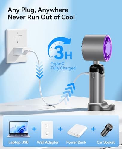 KIMMOO Mini Portable Handheld Turbo Fan, Small but Mighty, 12 Hours Long-Lasting, 199-Speed Rechargeable battery Hand Held Fans, Personal Cooling Fan for Outdoor Travel, Gifts for Women & Men (Grey) - Thumbnail 5