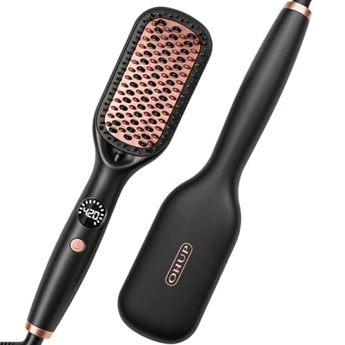 OHUP Hair Straightener Brush 30s Fast Heating Dual Voltage with Rotatable Power Cord and Negative Ionic Dense Bristles Hair Straightening Irons Suitable for Various Hair Types Black - Image 1