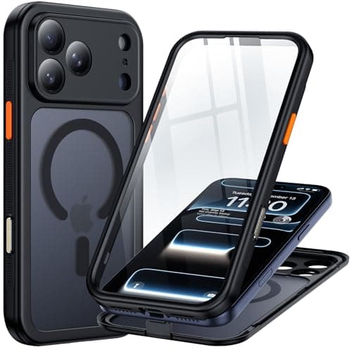 xiwxi Magnetic for iPhone 17 Pro Case(Compatible with Magsafe)(Water-Resistant)(Camera Control Button)(Mil-Grade Drop Protection) Translucent Matte Full-Body Shockproof Phone Cover,Black