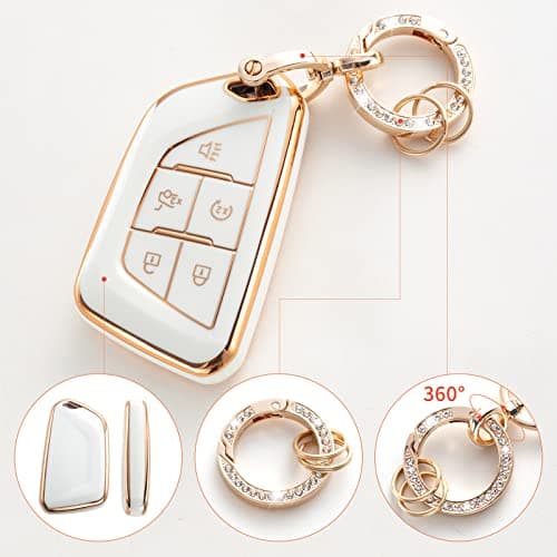 RUABIBAN Key Fob Cover Compatible with Cadillac, Soft TPU Key Case Protection Shell Fit for Cadillac 2020 2021 2022 ATS CT5 CT6 XT4 XT5 XTS 5/6 Buttons Remote Smart Key Protector - Thumbnail 3